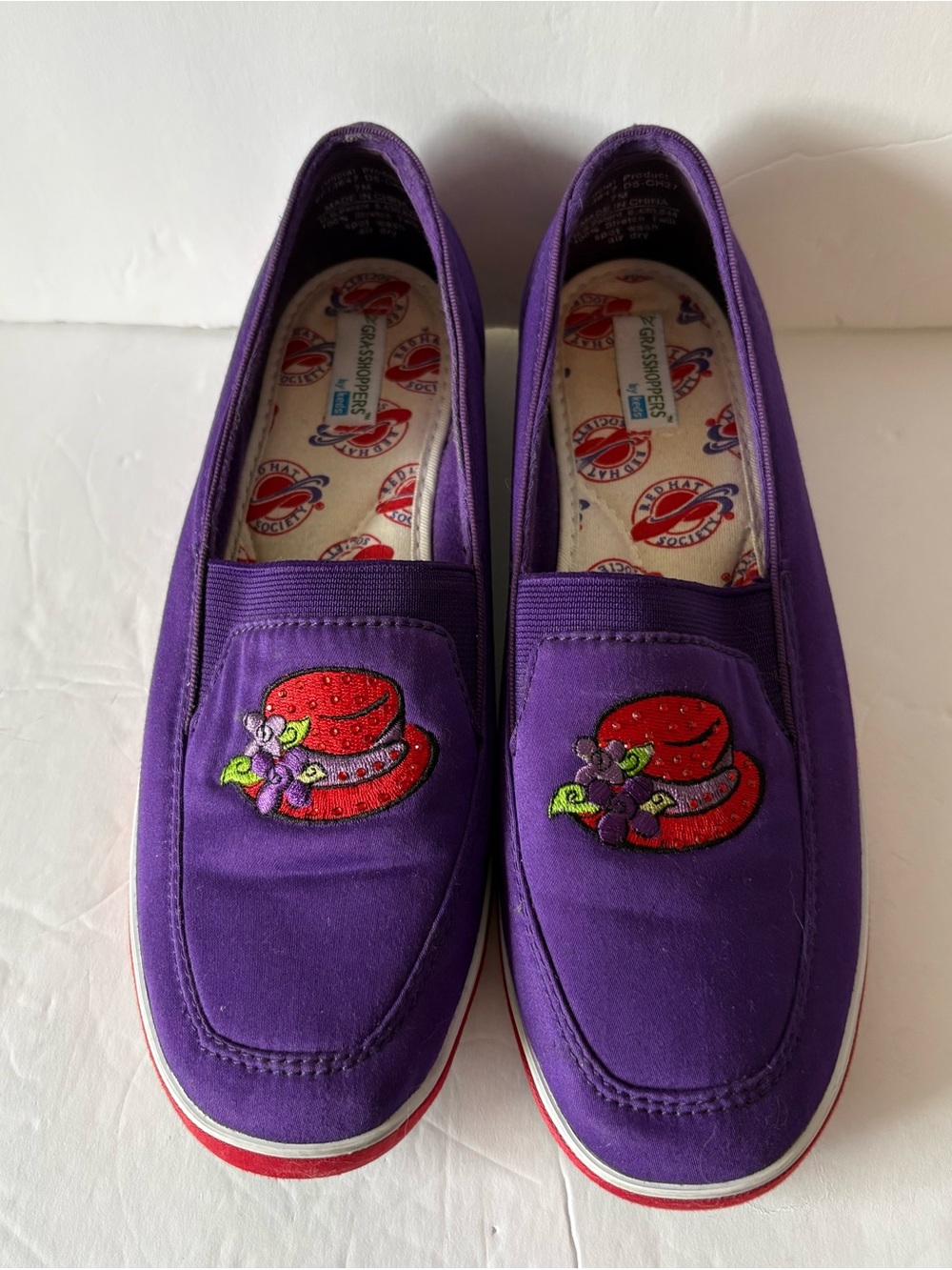 Red Hat Society Size 7 M Keds Grasshoppers Purple Red Wedged Heel Slip On Shoes